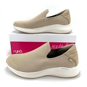 Ryka Fling Beige Women Sneaker Size 12 Knit Casual Slip-On Anatomical Insole New